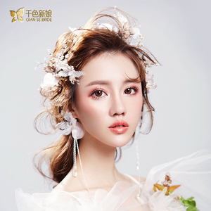 千色 新娘头饰森系仙美婚纱发箍耳环甜美超仙韩式结婚发饰品沐桐新娘饰品
