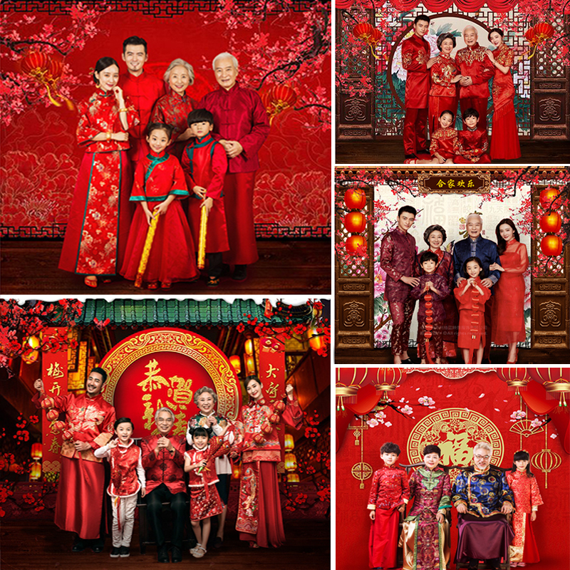 影楼背景布儿童拍照摄影照相古装拍摄红色古风中国风全家福背景纸
