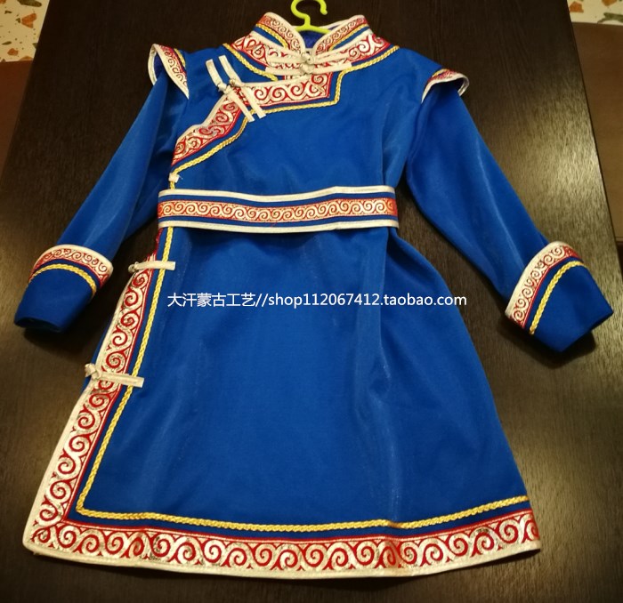 蒙古袍儿童演出袍子舞台服装少数民族舞蹈袍男童女童蓝色日常服饰