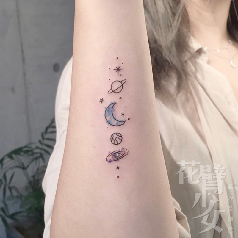 花臂少女tattoo 234 原宿星空月亮星星小清新可爱纹身贴一张3组