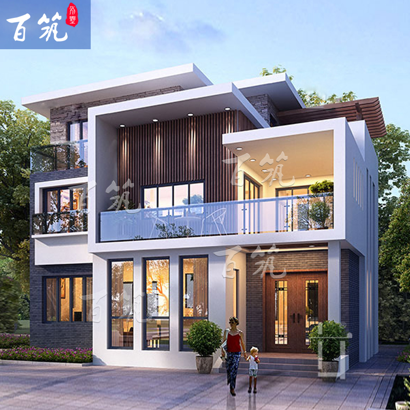 bz3199房子设计图三层农村自建房带堂屋现代风格别墅样图效果图纸