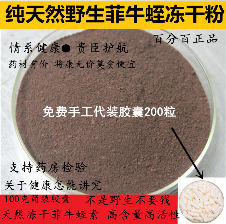 菲牛蛭冻干粉纯正品药用野生吸血水蛭金边蚂蝗非同仁堂100g送胶囊