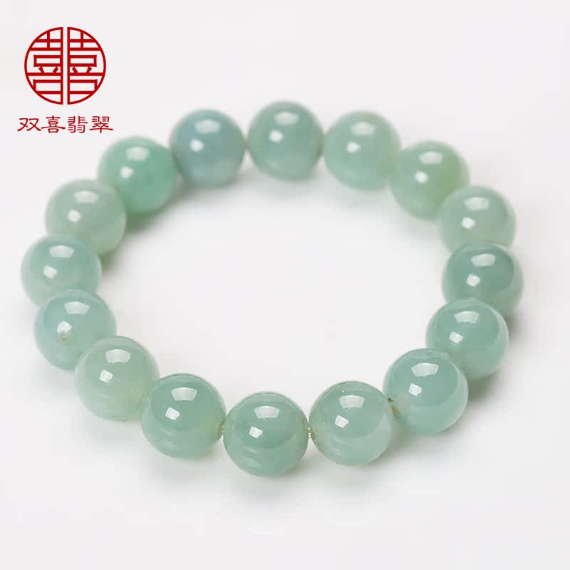 双喜翡翠缅甸a货天然冰糯种果绿色玉珠手串情侣款手链女珠串手链