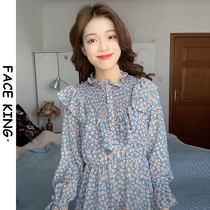 UNOV&UR 2020春女装设计感桔梗法式复古碎花连衣裙wh07s7en2001