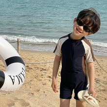 2024新款韩国儿童连体短袖游泳衣男童防晒小宝宝海边沙滩速干泳装