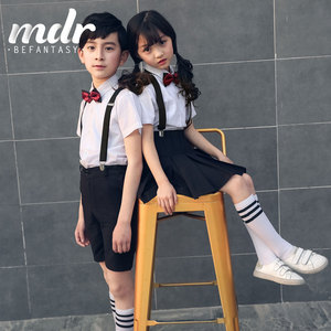 儿童背带裤男童六一演出服学校大合唱表演服套装女童花童礼服夏合唱服