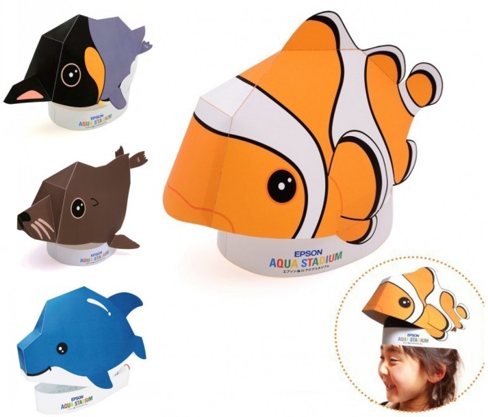 纸模型diy动物帽子可爱卡通3d简易儿童手工制作小丑鱼海豚企鹅