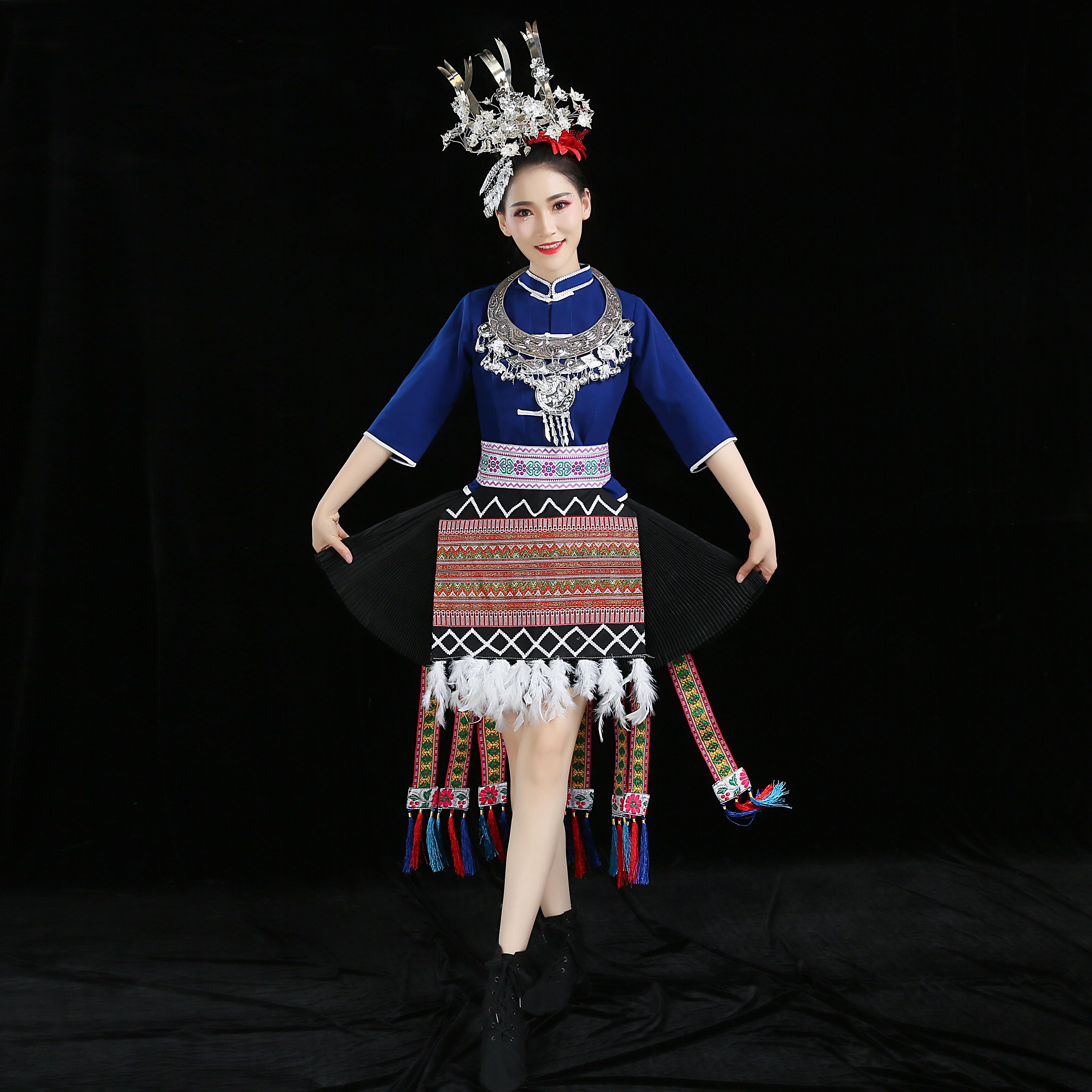 新款苗族舞蹈服装女民族风演出服贵州黔东南传统锦鸡舞吉宇鸟服饰