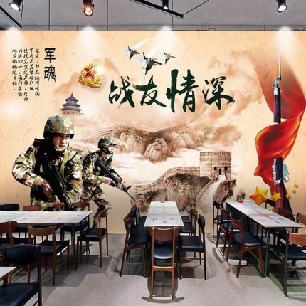 3d战友情迷彩墙纸军事军旅主题ktv退伍军人饭店餐厅装修墙布壁纸