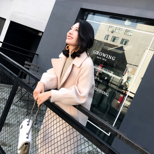2017新款冬女装中长款过膝原宿风米白色毛呢外套ulzzang呢子大衣外套女