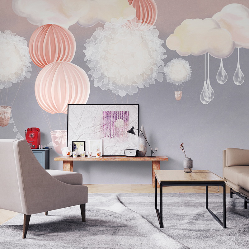 北欧温馨创意彩绘云朵艺术墙纸美容院工作室客厅电视墙卧室壁纸