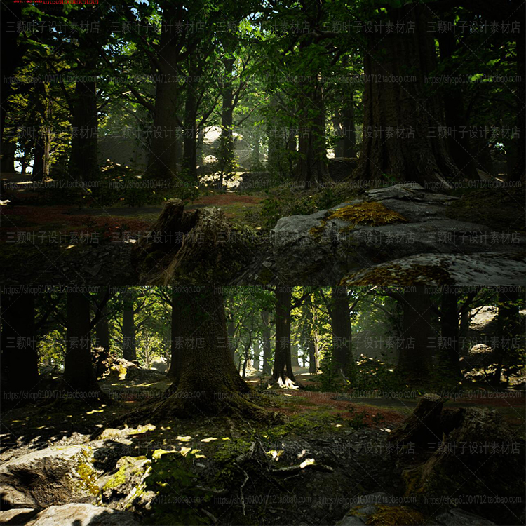 ue4原始森林3d场景资源包 写实树木岩石地表 游戏美术 cg素材7933