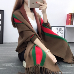 毛衣女针织衫开衫秋季蝙蝠衫披风斗篷披肩外套条纹2017秋装新款女秋季外套女