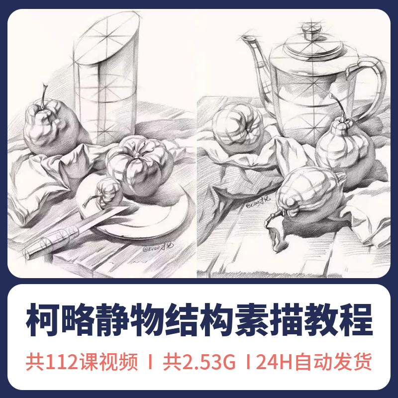 中高考柯略结构素描静物视频静物素描入门课零基础绘画临摹范本