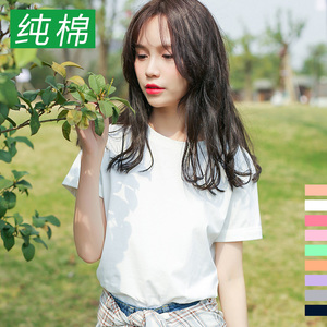 2017夏装新品韩版宽松圆领学生白色短袖T恤女纯棉半袖女装上衣女装夏