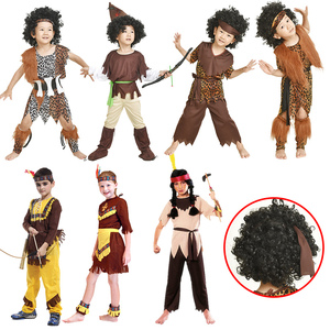 儿童野人演出服疯狂原始人衣服非洲舞蹈豹纹装猎人印第安表演服装演出