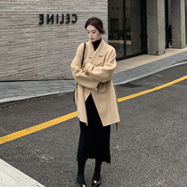 2020 new autumn and winter wild temperament popular Hepburn style coat mid-length and small double-sided woolen coat women