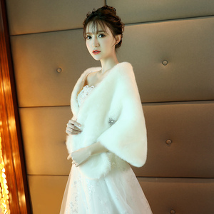 羽韵飘新娘毛披肩2017新款秋冬婚礼婚纱礼服保暖韩版外套名媛披风婚纱披风