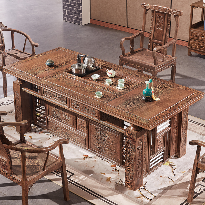 鸡翅木茶桌椅组合红木家具多功能迎宾茶台茶几中式实木功夫泡茶桌