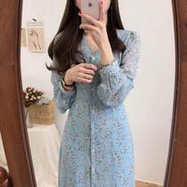 秋装2020新款气质雪纺碎花长袖连衣裙仙女法式收腰显瘦打底长裙子