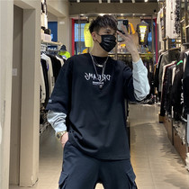 En7 tide brand sweater men's autumn Korean version of loose cotton long-sleeved fake two-piece bottoming tide ins letter printing top