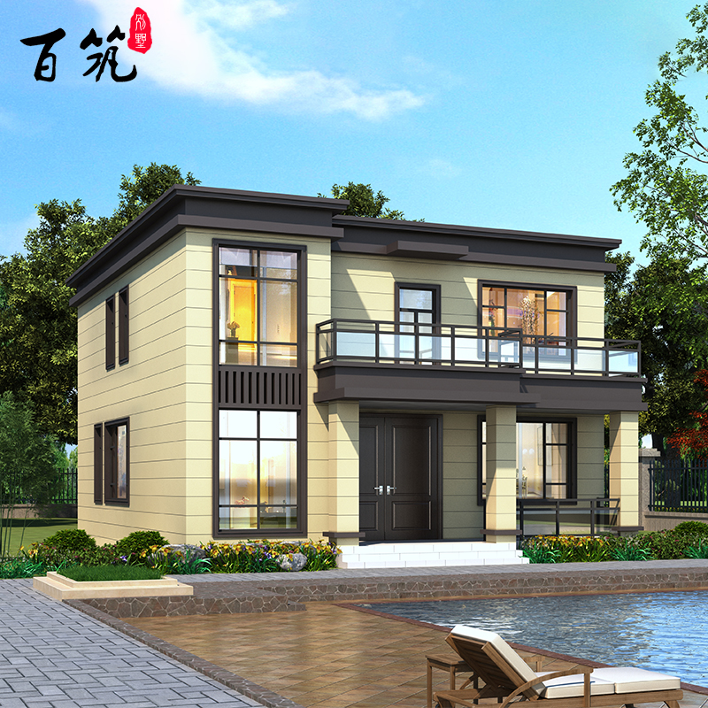 bz2162农村自建房二层平顶别墅设计图纸乡村现代风格简约房屋平房