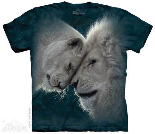 美国The Mountain 深墨蓝绿色相爱的白狮子创意图案纯棉 3DT恤