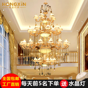 欧式楼中楼客厅水晶大吊灯挑空别墅复式楼四三层锌合金楼梯长吊灯水晶吊灯