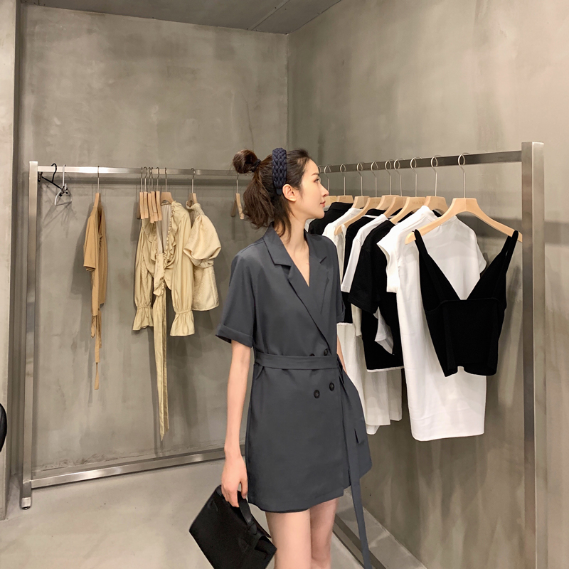 佳哥的店 2020夏装新款韩版chic百搭显瘦腰带西装连体裙裤短裤女
