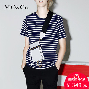 MO&Co.简约百搭条纹刺绣字母装饰纯棉T恤针织衫MA172TEE219 mocoT恤
