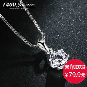 T400预项链女925银日韩国简约锁骨链水晶吊坠配饰品颈链生日礼物水晶吊坠