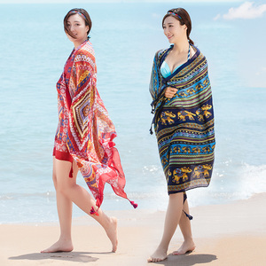 民族风围巾披肩女夏2017新款纱巾海边沙滩巾女士超大两用防晒丝巾披肩丝巾