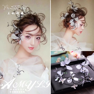 韩式森系羽毛蝴蝶超仙2018新款甜美发箍新娘头饰结婚礼婚纱发饰品新娘饰品