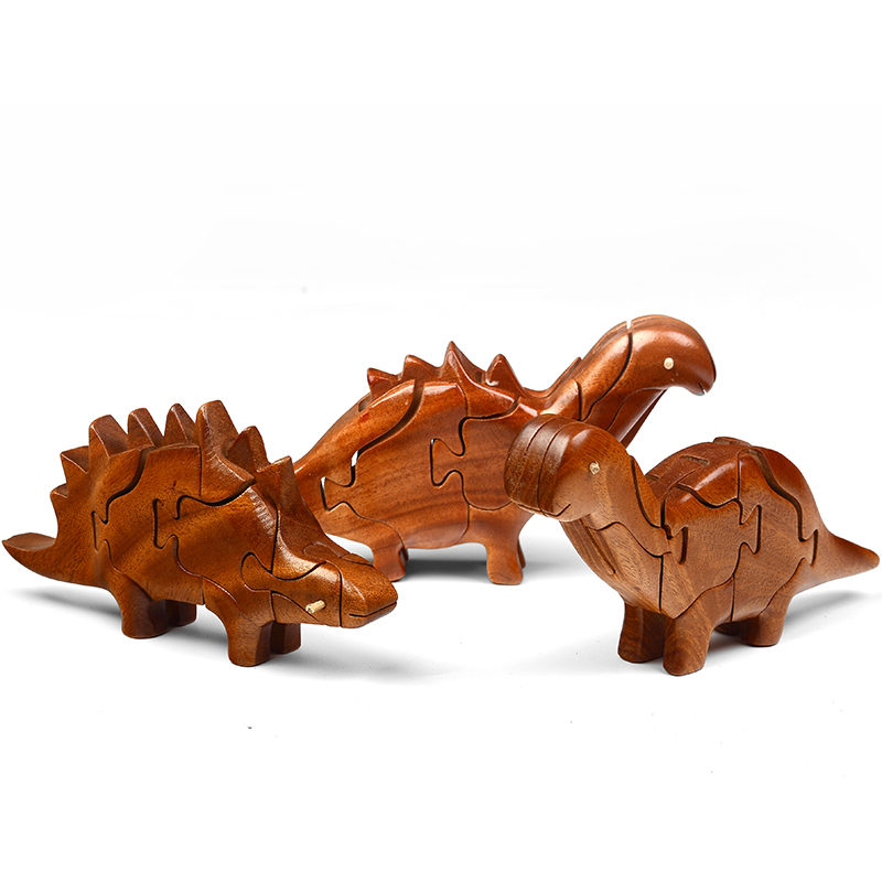 手工木制儿童恐龙玩具榫卯侏罗纪静态动物模型仿真玩偶长颈剑背龙
