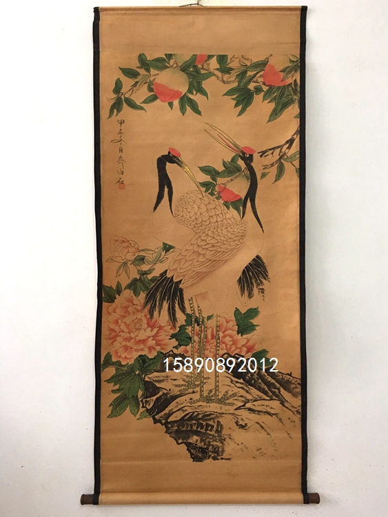 仿古画名人字画国画花鸟客厅装饰画卷轴画中堂挂画仙桃仙鹤