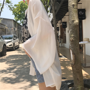 夏季韩版女装百搭宽松中长款防晒衣开衫女休闲长袖薄款雪纺衫外套女装