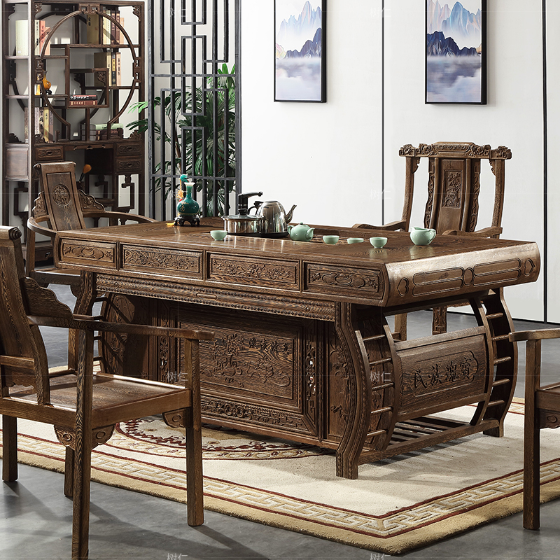 鸡翅木茶桌椅组合实木茶台新中式1.78米简约功夫茶几茶桌红木家具