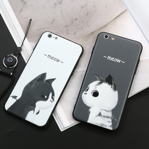 iPhone6plus手机壳可爱卡通猫苹果6全包6s新潮男女挂绳硅胶情侣款苹果手机壳