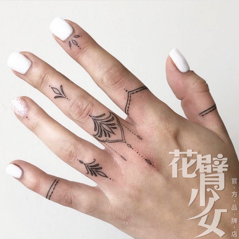 花臂少女tattoo 215 性感手背印度海娜异域 手指手背黑白点纹身贴