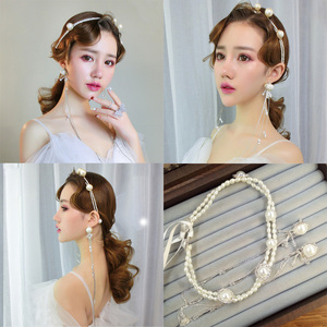 新款新娘头饰韩式珍珠发带耳环套装发箍配饰婚纱礼服结婚盘发饰品婚纱配饰