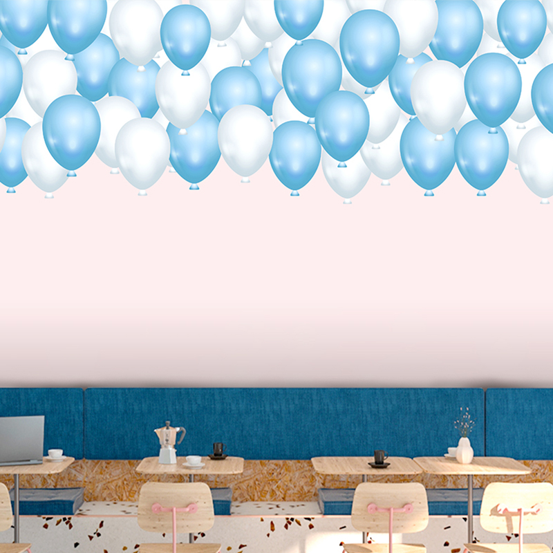 北欧简约创意蓝白气球背景墙纸温馨粉色婚礼设计工作室餐厅3d壁纸