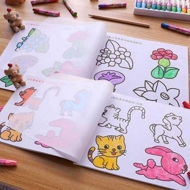 好看油画棒动物儿童彩笔画画套装绘画本教程描印学习手绘讲解描绘