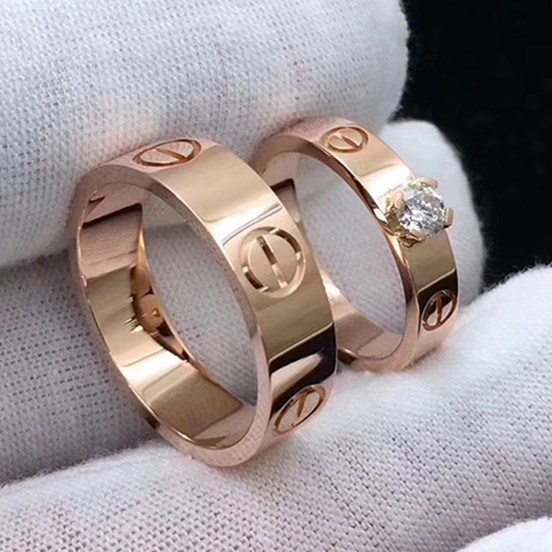 珠宝大牌定制18k金经典结婚对戒三色金logo签名款单钻卡里亚戒指