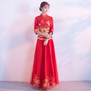 敬酒服新娘旗袍2018新款春夏季结婚中式礼服女薄款嫁衣红色秀禾服旗袍