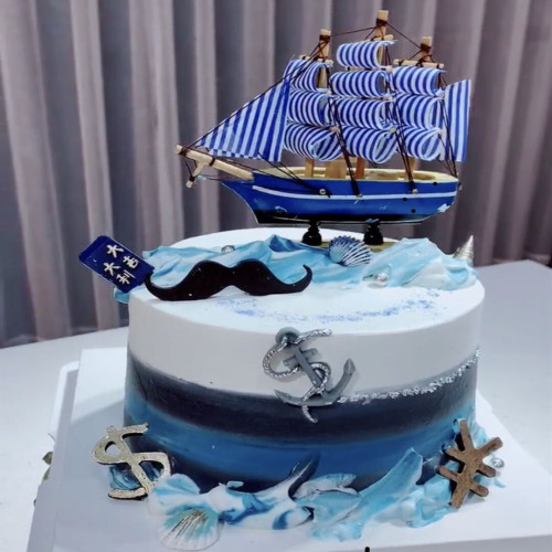 生日蛋糕装饰摆件 派对用品儿童海豚海鸥插牌 帆船摆件 一帆风顺