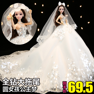 芭比娃娃套装公主婚纱超大礼盒拖尾结婚生日儿童女孩礼物玩具玩具礼盒