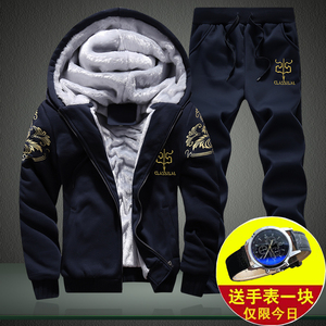 卫衣男士秋季套装加绒加厚胖子一套冬季衣服男长袖两件套帅气休闲男装