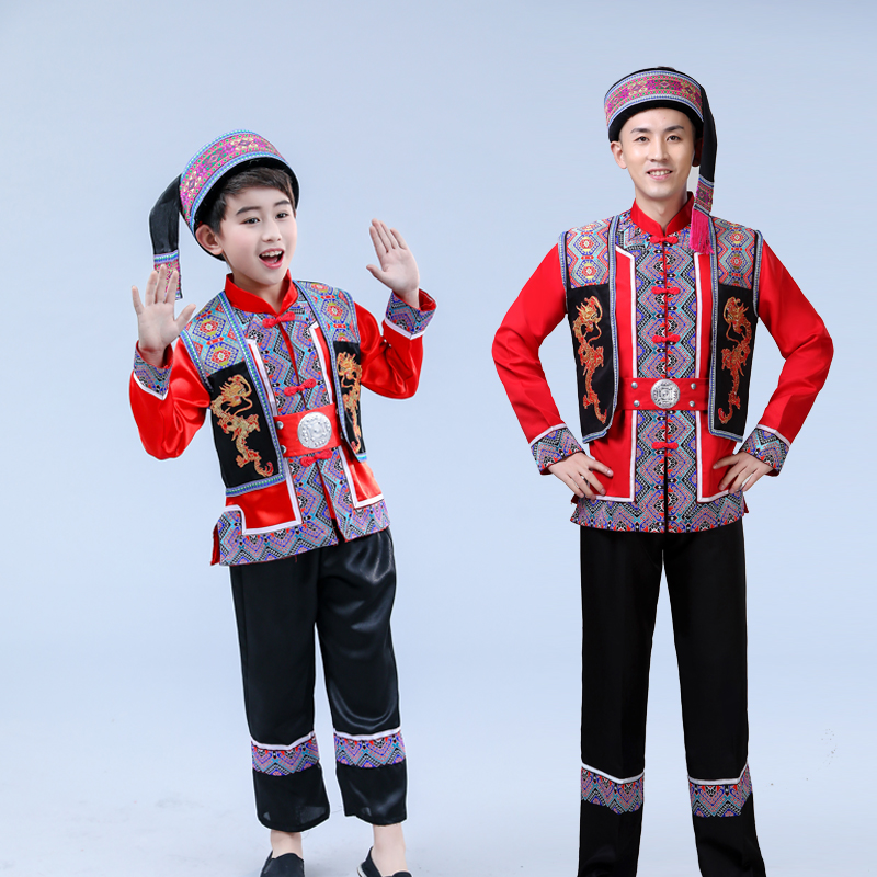 男民族服装 成人儿童款苗族壮族土家族舞蹈服装傣族演出服装高山