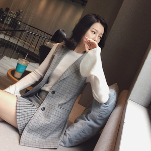 ◆ANNA◆2017秋装新款 英伦风 格子西装马甲两件套装时尚西服女装女装