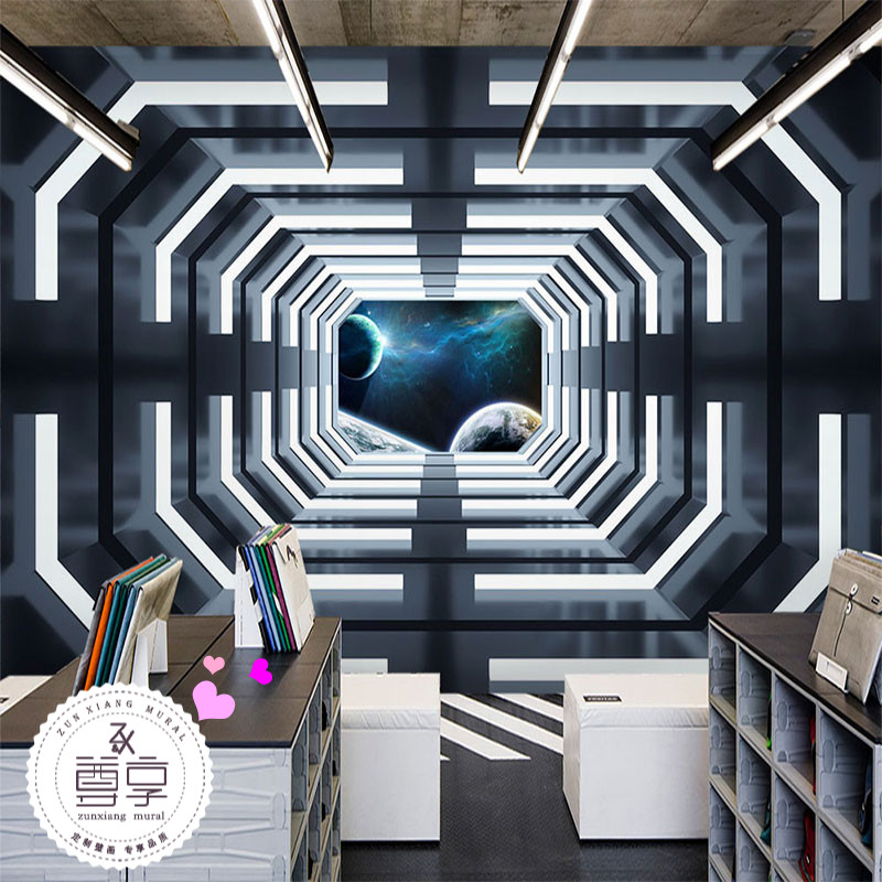 3d立体科幻视觉延伸壁纸太空舱办公室壁画科技感ktv酒吧背景墙纸